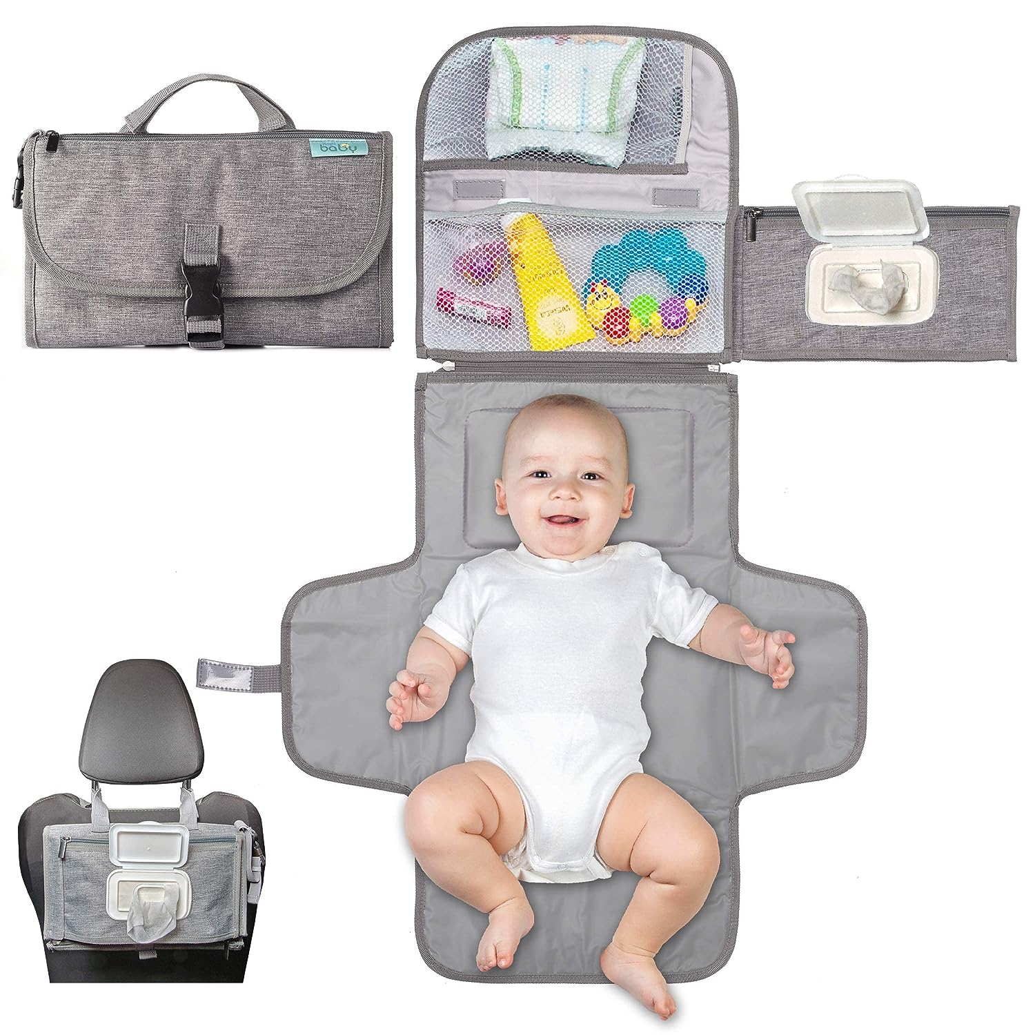 Portable Diaper Changing Pad, Portable Changing pad for Newborn Girl & Boy - Baby Changing Pad with Smart Wipes Pocket – Waterproof Travel Changing Kit - Baby Gift by Kopi Baby - Image 1